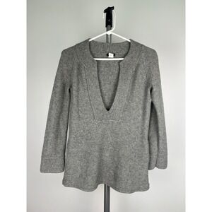 J. Crew Womens Wool Cashmere Blend Gray Deep V-Neck Long Sleeve Pocket Sweater